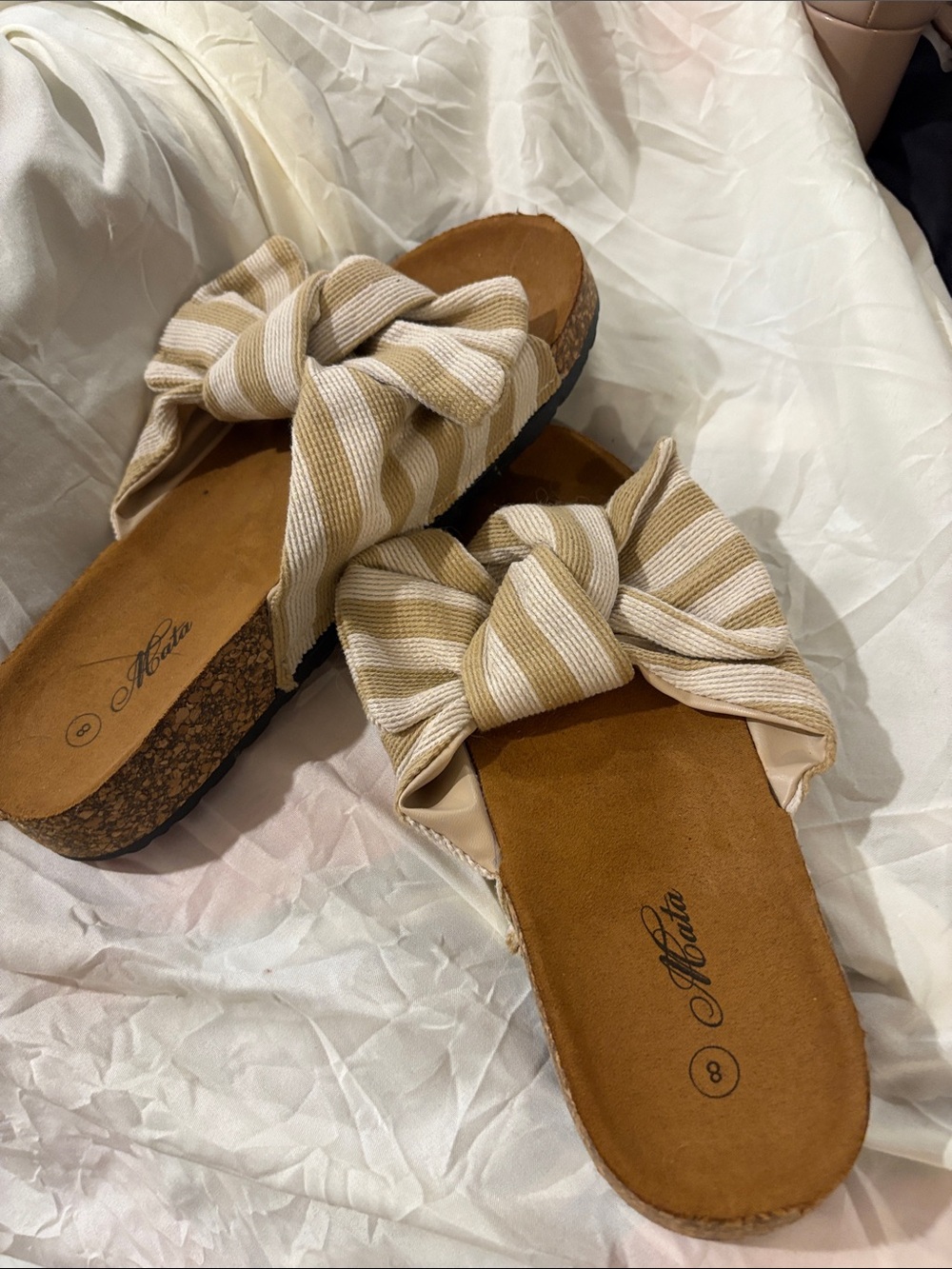 Neutral Stripe Knot Slide Sandals - Women